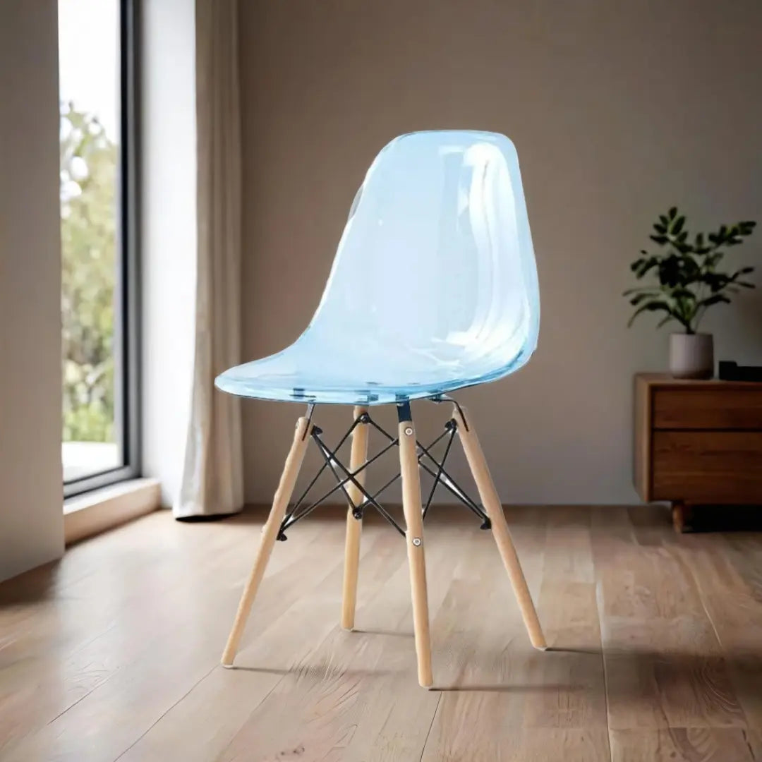 Chaise de Salle à Manger Naturel Bleu PVC Bouleau DKD Home Decor