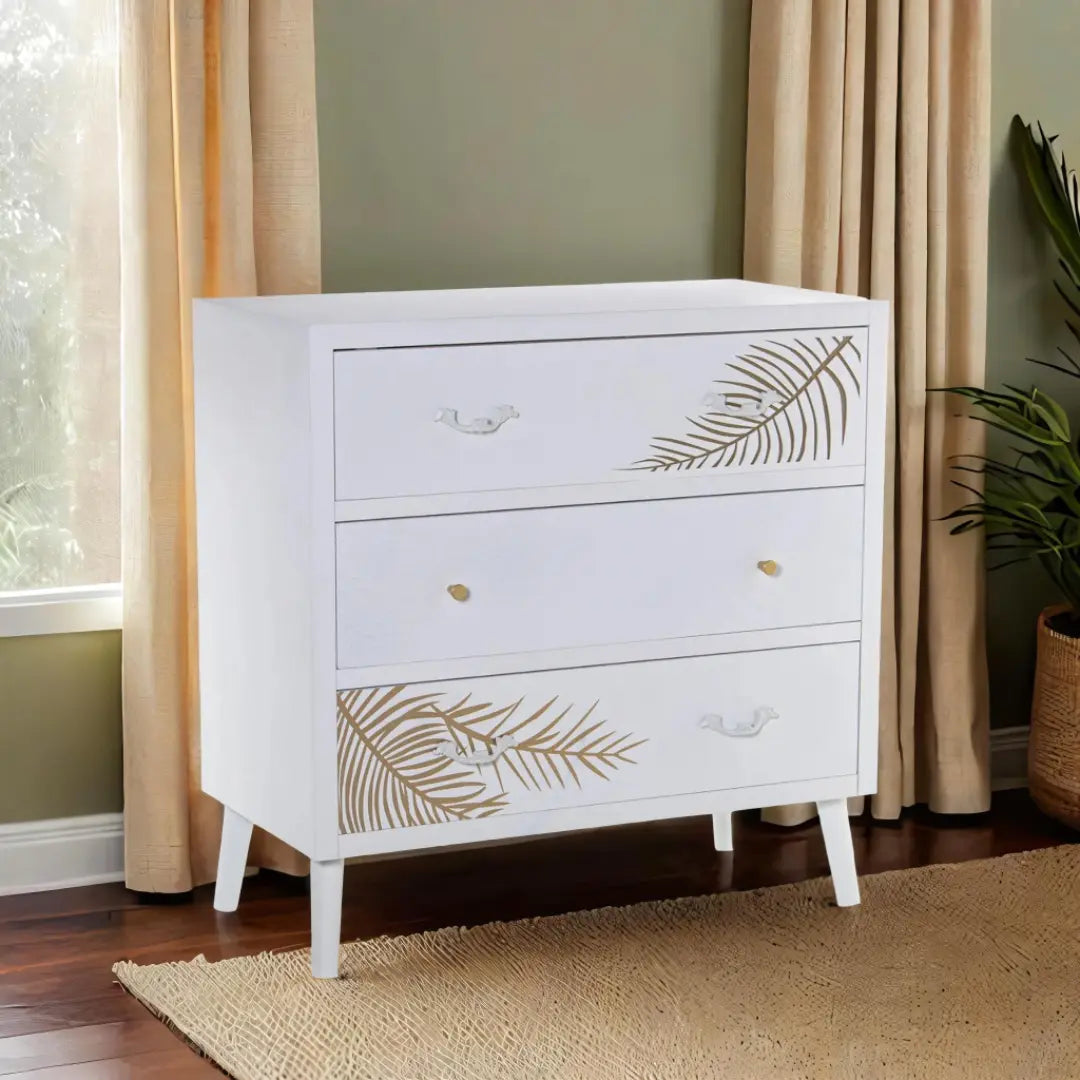 Commode  Blanc Doré Bois Alexandra House Living