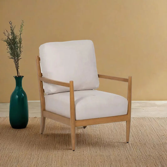 Fauteuil Beige Naturel Bois d'hévéa Bois MDF Foam 100 % polyester BigBuy Home