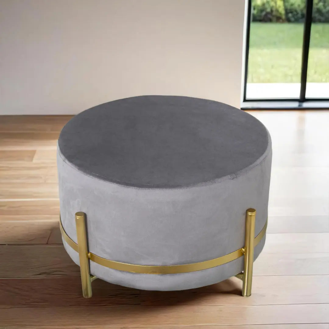 Pouf Gris Velours Bois Alexandra House Living