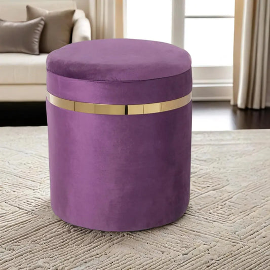 Pouf Violet Doré Velours - Lot de 2 Pièces Alexandra House Living